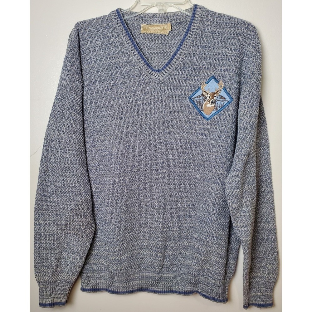 Vintage Wildlife Deer Mountains Scenic Shenandoah Large‎ Men's V-neck Sweater
